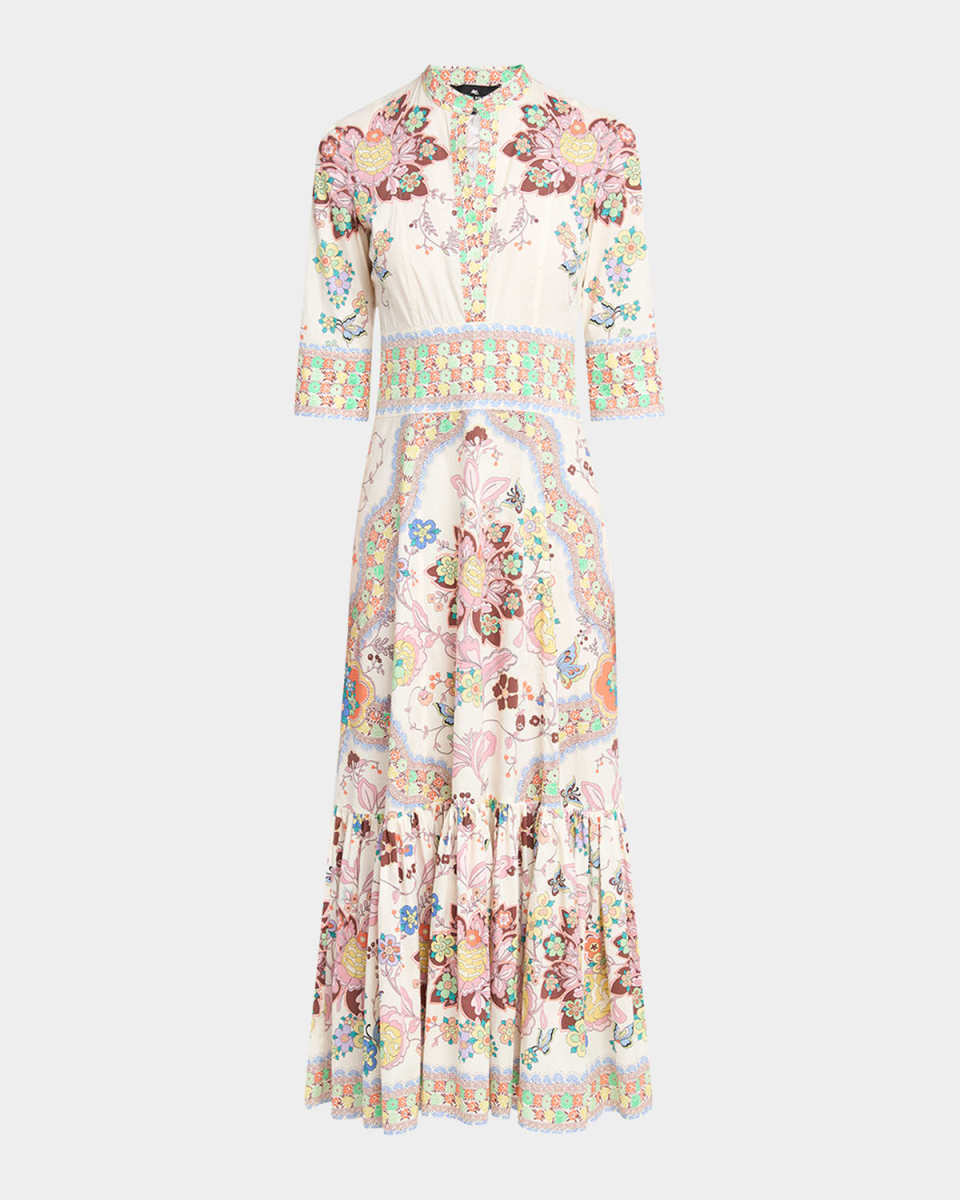 Printed Stretch Cotton Midi Dress